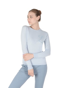 Crown Of Edinburgh Cashmere Long Sleeve Art 004 Light Blue Letter L