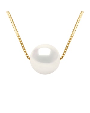 Ketting gekweekte parel Zoetwater Round and White 9-10 mm Venetiaans Geel Gouden Ketting