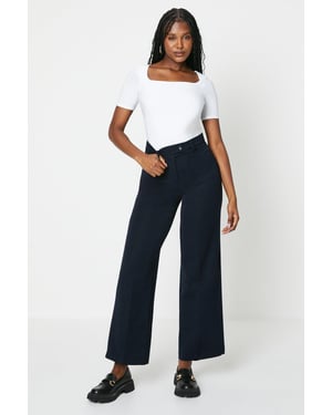 High Waist Wide Leg Tab Trouser