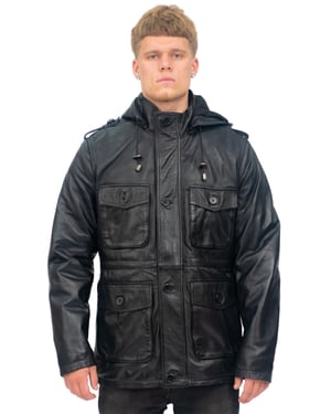 Mens Leather Hooded Trench Coat-Medellin