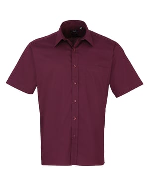 Premier Heren Korte Mouw Formele Poplin Gewoon Werk Shirt (Aubergine)