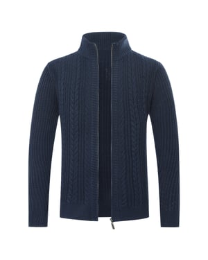Cardigan med dragkedja för herrar Cardigan Chunky Knit med ståkrage Blå