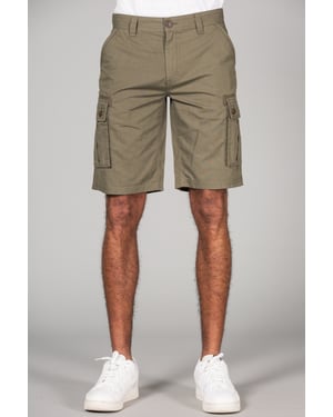 Olive Cotton Cargo-Style Short With Pockets