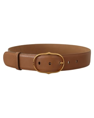 Dolce & Gabbana Women's Brown Leather Gold Metal Oval Buckle Belt