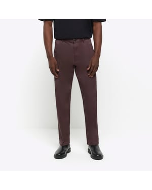 River Island Mens Smart Trousers Dark Red Slim Fit