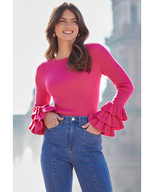Bright Pink Frill Sleeve Jumper