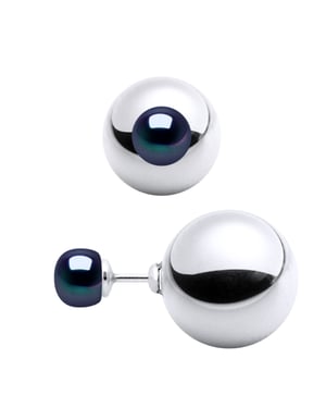 Oorbellen DUPLEX Kralen Zoetwater 6-7mm Black 925