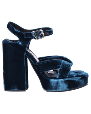 Jil Sander Chunky Sandalhjälar i Blå Sammet