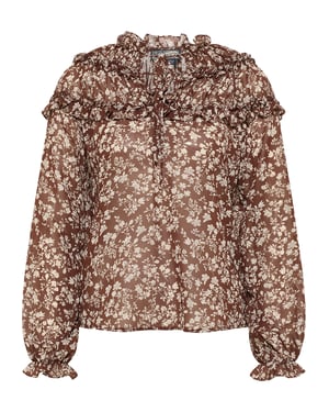 Dreimaster Blouse met ruches bridgeport Dames Donkerbruin wit
