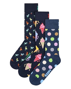 3-Pack Unisex Funky Design Cadeausokken Set - Marineblauw