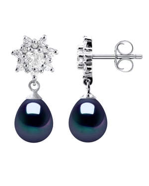 Earrings Dangle Freshwater Pearls Jewelry Black Pears 7-8 mm 925