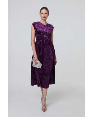 Purple Crushed Velvet Fit & Flare Midi Dress