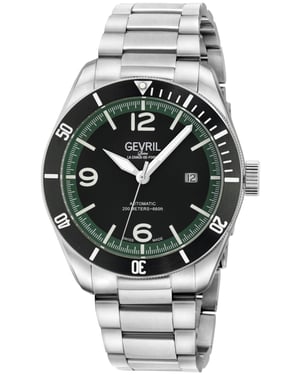 Gevril Yorkville Swiss Automatic Sellita SW200 Black Dial Green Zone, 316L Stainless Steel Watch