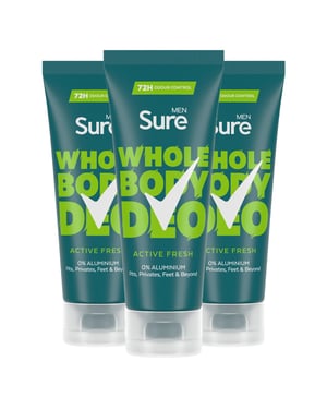 Sure Men Whole Body Deodorant Cream Active Fresh w/ 72H Odour Control 75ml, 3 Pk