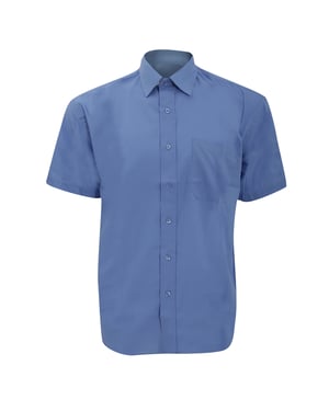 Russell Collection Mens Short Sleeve Poly-Cotton Easy Care Poplin Shirt (Corporate Blue)