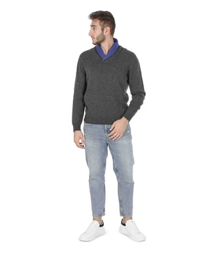 Crown Of Edinburgh Cashmere Herrtröja med Sjalkrage Coe 0011 Marinblå