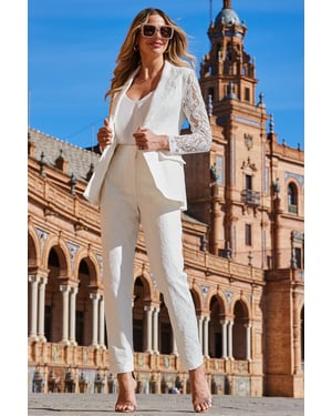 Ivory Premium Lace Detail Tuxedo Trousers