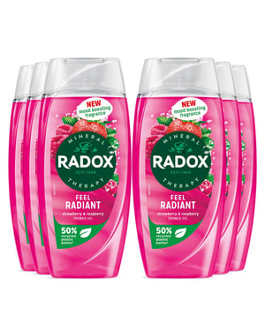 Radox Feel Radiant Shower Gel with Strawberry and Raspberry Fragrance 225ml, 6pk
