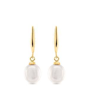 Luxenter Essential Oorbellen in 925 Sterling Zilver en Witte Parel afgewerkt in 18 karaat geel goud