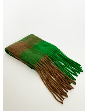Chunky Green and Brown Check Scarf