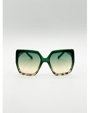 Oversize Cateye Sunglasses with Diamante Detail in Green