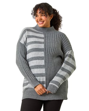 Curve Contrast Stripe High Neck Jumper