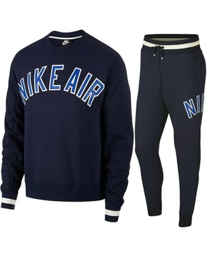 Nike Air Fleece trainingspak met volledige ronde hals, marineblauw