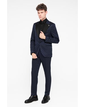 Papatya Slim Fit Navy Jacquard Trousers