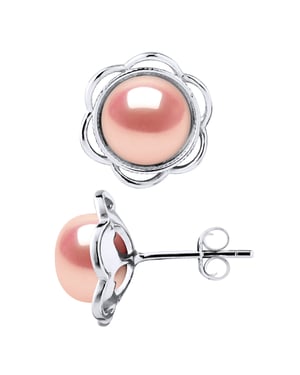Stud Oorbellen FLOWER Kralen Freshwater 89mm Buttons Roses 925