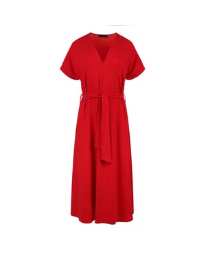 Rode jersey midi-jurk met riem