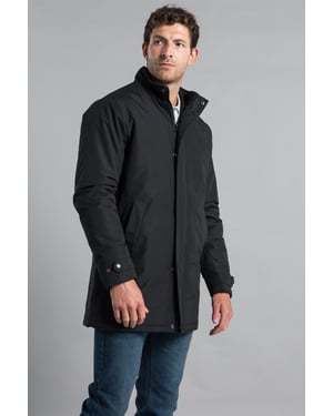 Black Funnel Neck Button-Up Coat