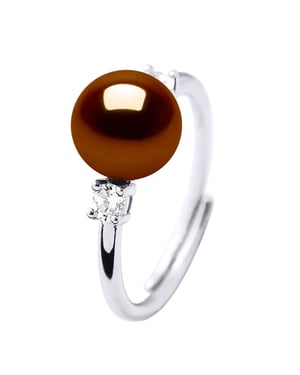 Ring Adjustable Freshwater Pearl 7-8mm Chocolate and oxides of zirconium 925