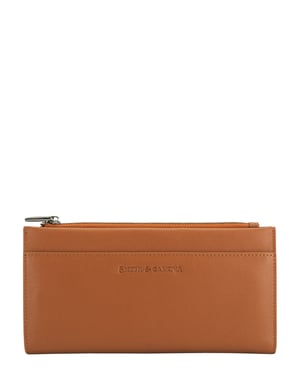 Smooth Leather Long Zip Top Pocket Purse