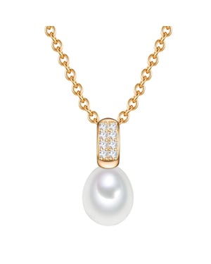 Necklace with pendant sterling silver yellow gold  freshwater cultured pearl white zirconia white Valero Pearls
