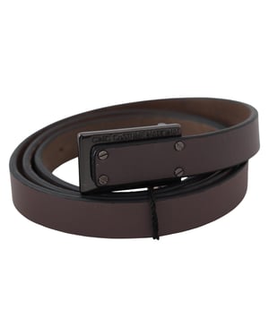Costume National Women's Brown Leather Tactical Logo Buckle Dark