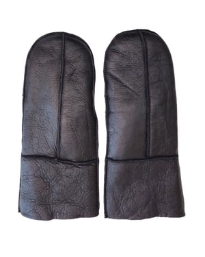 Womens Black Genuine Real Sheepskin Leather Mittens Warm Gloves