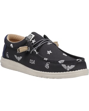HEYDUDE Wally Stars n Skulls 100% Katoenen Heren Zwarte Bootschoenen