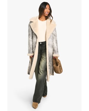 Vintage Look Longline Belted Aviator Jacket
