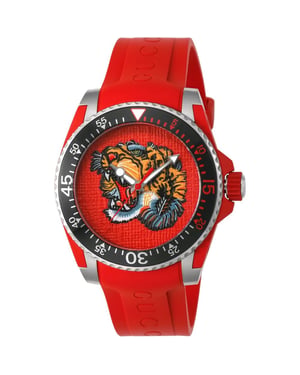 Gucci YA136315 Dive Red Tiger Head Dial Men's Watch