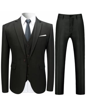 3-delad Slim Fit Solid Svart Smart Bröllop Kostym