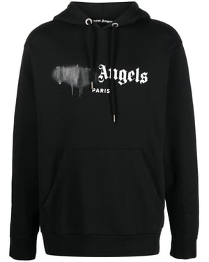 Schwarzer Kapuzenpullover mit aufgesprühtem Logo von Palm Angels Paris