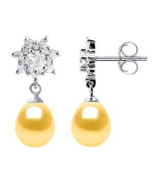 Oorbellen Dangle zoetwater parels sieraden Golden Pears 7-8 mm 925