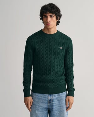 GANT Mens Cotton Cable Knit Crew Neck Jumper