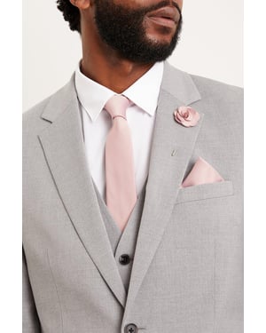 Wedding Plain Tie Set With Matching Lapel Pin