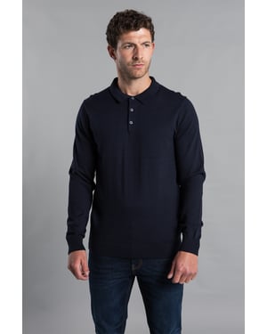 Dark Navy Cotton Knitted Long Sleeve Polo
