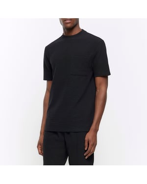 River Island Mens T-Shirt Black Regular Fit Textured Pocket