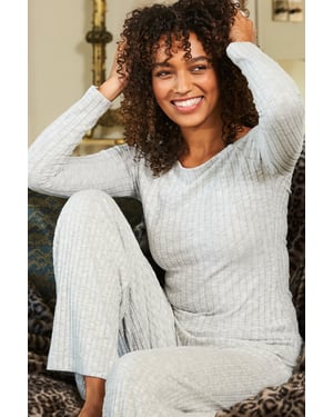 Light Grey Knitted Rib Loungewear Top