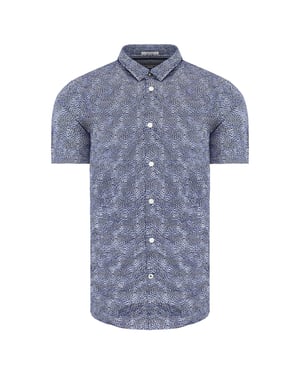 Pepe Jeans Steve Slim Fit Short Sleeve Printed Blue White Men Shirt PM305850 0AA