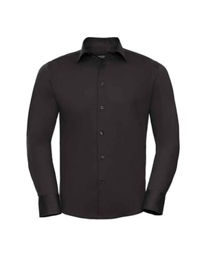 Russell Collection Långärmad skjorta med stretchpassform för herrar (Svart)