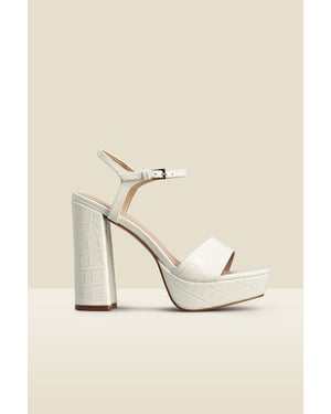 Arabella Ecru Croc Leather Platform With Block Heel
